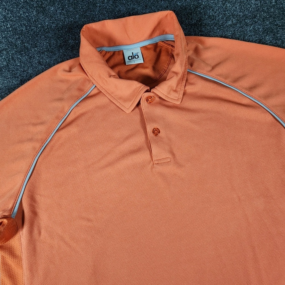 Alo Coolfit Mens Orange Performance Polo Shirt Raglan Reflective Large L